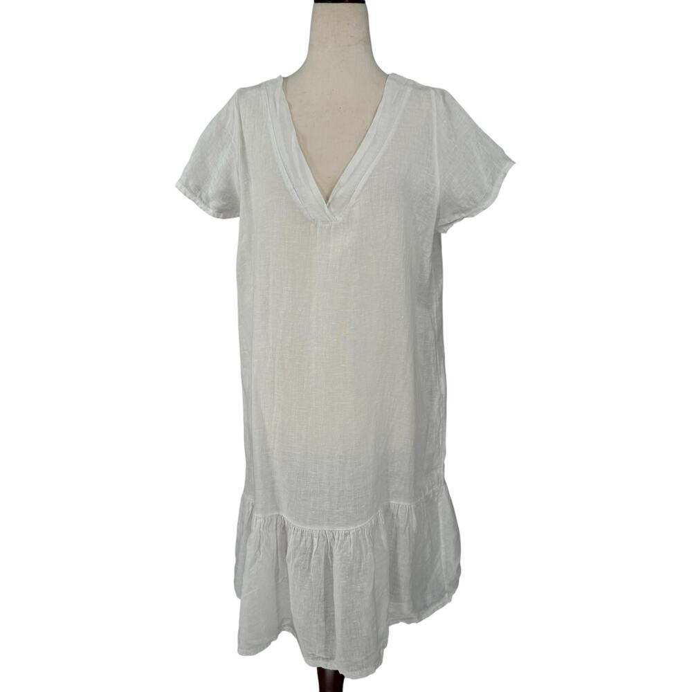 Italian 100% Linen‎ Shirt Dress Womens Oversized MED White Lagenlook Cottagecore